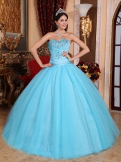 Baby Blue Ball Gown Sweetheart Floor-length Tulle and Taffeta Beading and Ruch Quinceanera Dress