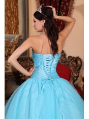 Baby Blue Ball Gown Sweetheart Floor-length Tulle and Taffeta Beading and Ruch Quinceanera Dress