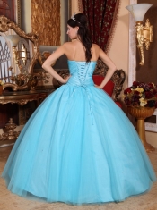 Baby Blue Ball Gown Sweetheart Floor-length Tulle and Taffeta Beading and Ruch Quinceanera Dress