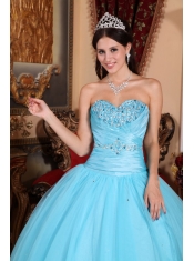 Baby Blue Ball Gown Sweetheart Floor-length Tulle and Taffeta Beading and Ruch Quinceanera Dress