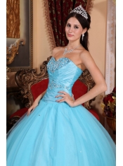 Baby Blue Ball Gown Sweetheart Floor-length Tulle and Taffeta Beading and Ruch Quinceanera Dress