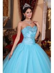 Baby Blue Ball Gown Sweetheart Floor-length Tulle and Taffeta Beading and Ruch Quinceanera Dress