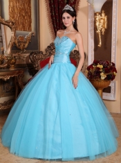 Baby Blue Ball Gown Sweetheart Floor-length Tulle and Taffeta Beading and Ruch Quinceanera Dress