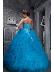 Baby Blue Ball Gown Sweetheart Neck Floor-length Taffeta and Organza Beading Quinceanera Dress