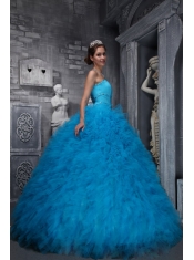 Baby Blue Ball Gown Sweetheart Neck Floor-length Taffeta and Organza Beading Quinceanera Dress