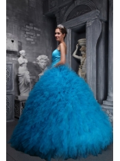 Baby Blue Ball Gown Sweetheart Neck Floor-length Taffeta and Organza Beading Quinceanera Dress