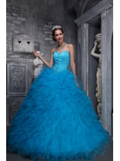 Baby Blue Ball Gown Sweetheart Neck Floor-length Taffeta and Organza Beading Quinceanera Dress