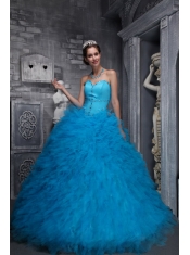 Baby Blue Ball Gown Sweetheart Neck Floor-length Taffeta and Organza Beading Quinceanera Dress