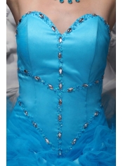 Baby Blue Ball Gown Sweetheart Neck Floor-length Taffeta and Organza Beading Quinceanera Dress