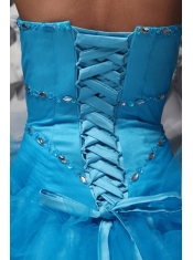 Baby Blue Ball Gown Sweetheart Neck Floor-length Taffeta and Organza Beading Quinceanera Dress