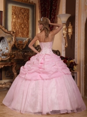 Baby Pink Ball Gown Strapless Floor-length Organza Appliques Sweet 16 Dress