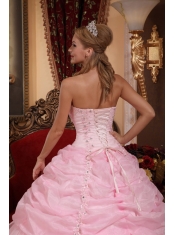 Baby Pink Ball Gown Strapless Floor-length Organza Appliques Sweet 16 Dress