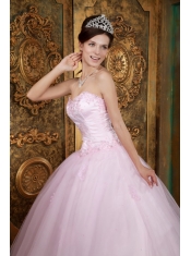 Baby Pink Ball Gown Sweetheart Floor-length Tulle Appliques Quinceanera Dress