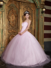 Baby Pink Ball Gown Sweetheart Floor-length Tulle Appliques Quinceanera Dress