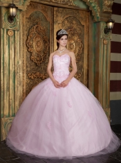 Baby Pink Ball Gown Sweetheart Floor-length Tulle Appliques Quinceanera Dress