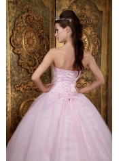Baby Pink Ball Gown Sweetheart Floor-length Tulle Appliques Quinceanera Dress
