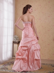Baby Pink Column Sweetheart Floor-length Taffeta Beading and Ruch Prom / Celebrity Dress