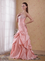 Baby Pink Column Sweetheart Floor-length Taffeta Beading and Ruch Prom / Celebrity Dress