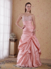 Baby Pink Column Sweetheart Floor-length Taffeta Beading and Ruch Prom / Celebrity Dress