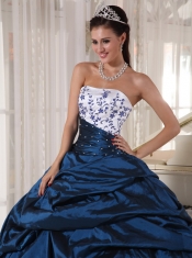 Beautiful Ball Gown Strapless Floor-length Taffeta and Tulle Embroidery Quinceanera Dress