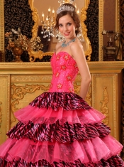 Beautiful Ball Gown Sweetheart Floor-length Organza and Zebra Beading Hot Pink Quinceanera Dress