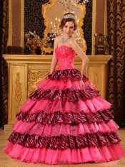 Beautiful Ball Gown Sweetheart Floor-length Organza and Zebra Beading Hot Pink Quinceanera Dress
