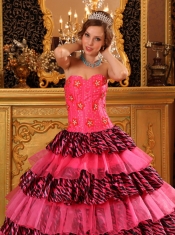 Beautiful Ball Gown Sweetheart Floor-length Organza and Zebra Beading Hot Pink Quinceanera Dress