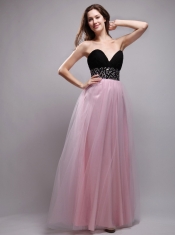 Beautiful Column Sweetheart Floor-length Neet Beading Baby Pink Prom / Evening Dress
