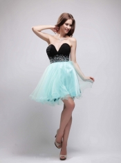 Black and Apple Green A-Line / Princess Sweetheart Neck Mini-length Organza and Chiffon Beading Prom / Homecoming Dress