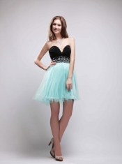 Black and Apple Green A-Line / Princess Sweetheart Neck Mini-length Organza and Chiffon Beading Prom / Homecoming Dress