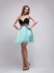 Black and Apple Green A-Line / Princess Sweetheart Neck Mini-length Organza and Chiffon Beading Prom / Homecoming Dress