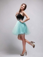 Black and Apple Green A-Line / Princess Sweetheart Neck Mini-length Organza and Chiffon Beading Prom / Homecoming Dress