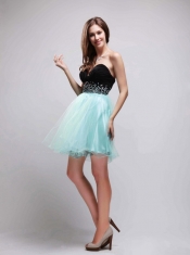 Black and Apple Green A-Line / Princess Sweetheart Neck Mini-length Organza and Chiffon Beading Prom / Homecoming Dress