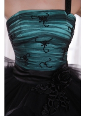 Black and Blue A-line / Princess One Shoulder Brush Train Tulle Appliques and Ruch Prom / Celebrity Dress