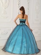 Black and Blue Ball Gown Strapless Floor-length Taffeta and Tulle Beading and Appliques Quinceanera Dress