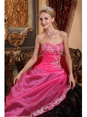 Black and Hot Pink Ball Gown Sweetheart Floor-length Organza Beading and Appliques Quinceanera Dress