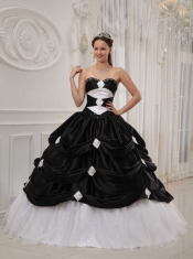 Black and White Ball Gown Sweetheart Floor-length Taffeta and Organza Beading Quinceanera Dress