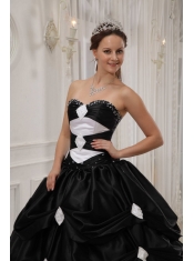 Black and White Ball Gown Sweetheart Floor-length Taffeta and Organza Beading Quinceanera Dress