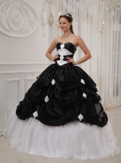 Black and White Ball Gown Sweetheart Floor-length Taffeta and Organza Beading Quinceanera Dress