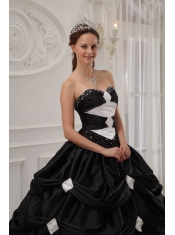 Black and White Ball Gown Sweetheart Floor-length Taffeta and Organza Beading Quinceanera Dress