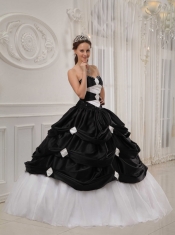 Black and White Ball Gown Sweetheart Floor-length Taffeta and Organza Beading Quinceanera Dress