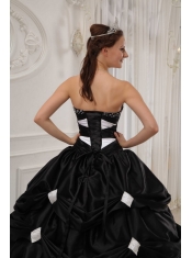 Black and White Ball Gown Sweetheart Floor-length Taffeta and Organza Beading Quinceanera Dress