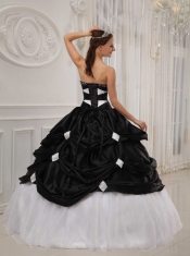 Black and White Ball Gown Sweetheart Floor-length Taffeta and Organza Beading Quinceanera Dress