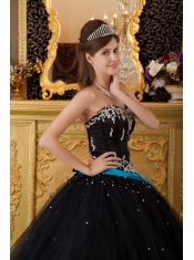 Black Ball Gown Strapless Floor-length Appliques Tulle Quinceanera Dress