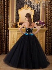 Black Ball Gown Strapless Floor-length Appliques Tulle Quinceanera Dress