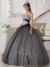 Black Ball Gown Sweetheart Floor-length Sequined and Tulle Appliques Quinceanera Dress