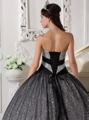 Black Ball Gown Sweetheart Floor-length Sequined and Tulle Appliques Quinceanera Dress