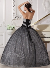Black Ball Gown Sweetheart Floor-length Sequined and Tulle Appliques Quinceanera Dress