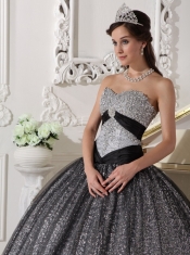 Black Ball Gown Sweetheart Floor-length Sequined and Tulle Appliques Quinceanera Dress