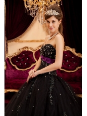 Black Ball Gown Sweetheart Floor-length Tulle Appliques Quinceanera Dress